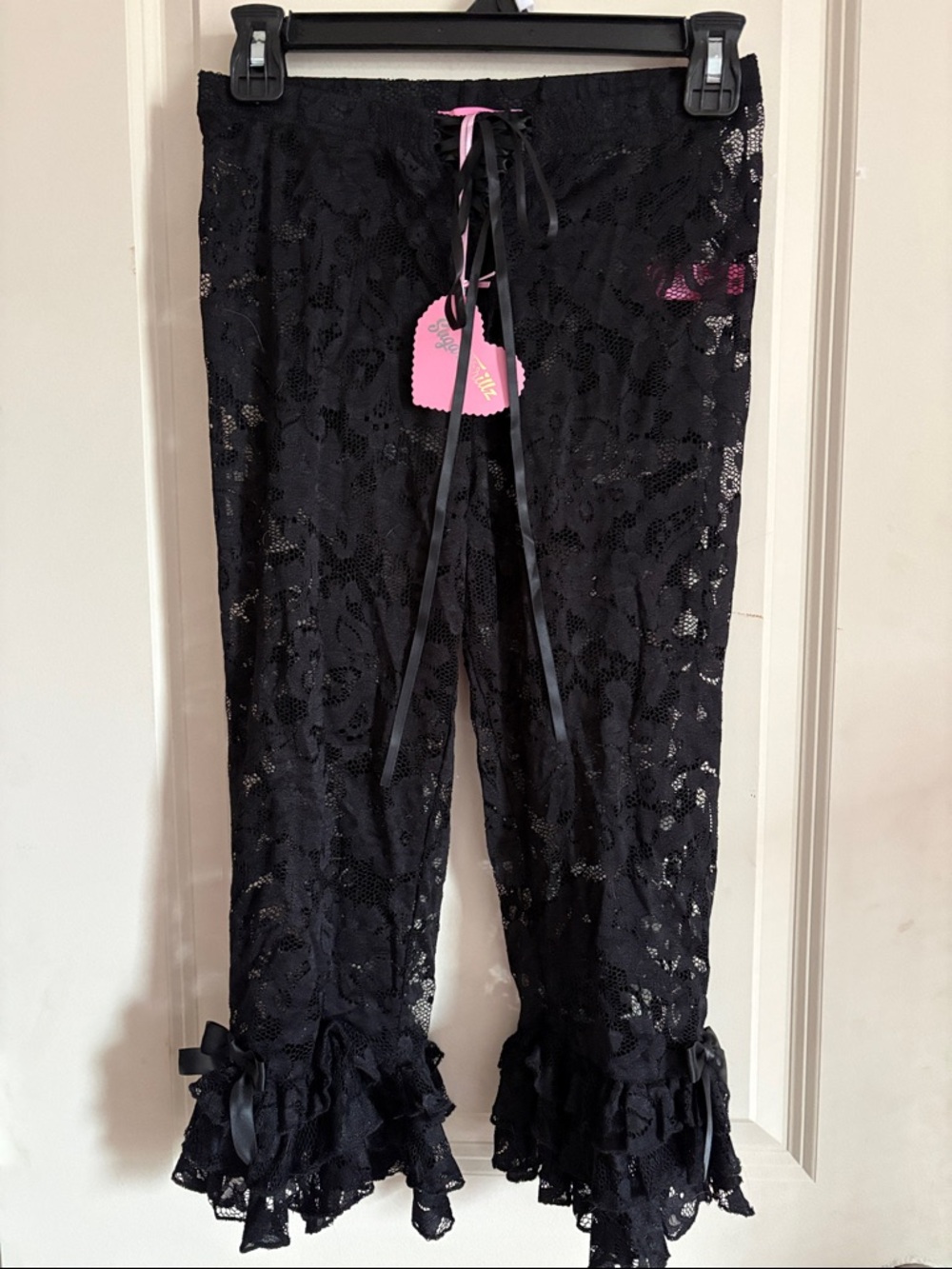 Black Lace Ruffle Capris by Dolls Kill